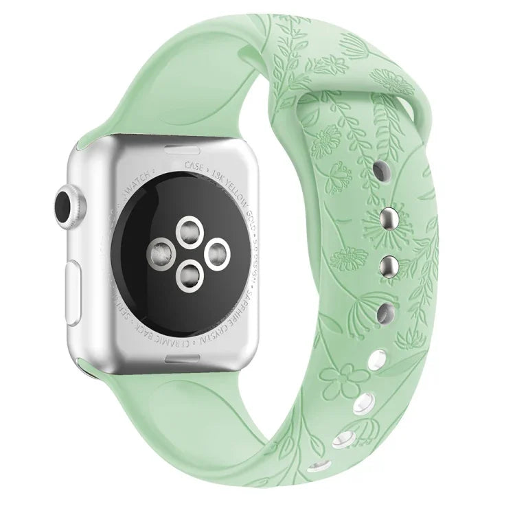 Butterflies Love Flower Embossing Silicone Watchband For Apple Watch Series, 7 41mm / 6&SE&5&4 40mm / 3&2&1 38mm
