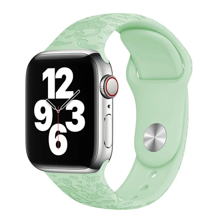 Flamingo Embossing Silicone Watchband For Apple Watch Series, 7 41mm / 6&SE&5&4 40mm / 3&2&1 38mm, 7 45mm / 6&SE&5&4 44mm / 3&2&1 42mm