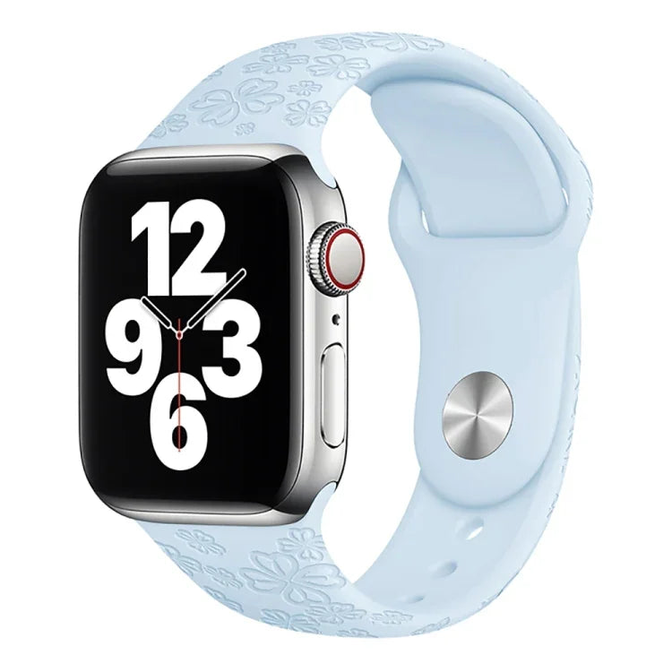 Four-leaf Clover Embossing Silicone Watchband For Apple Watch Series, 7 45mm / 6&SE&5&4 44mm / 3&2&1 42mm, 7 41mm / 6&SE&5&4 40mm / 3&2&1 38mm