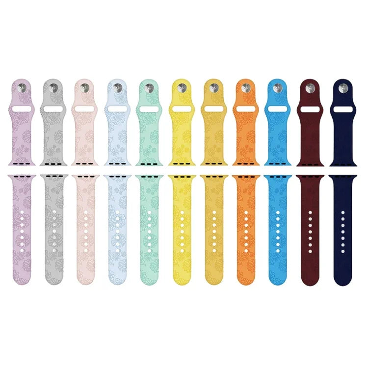 Sunflower Embossing Silicone Watchband For Apple Watch Series, 7 41mm / 6&SE&5&4 40mm / 3&2&1 38mm, 7 45mm / 6&SE&5&4 44mm / 3&2&1 42mm