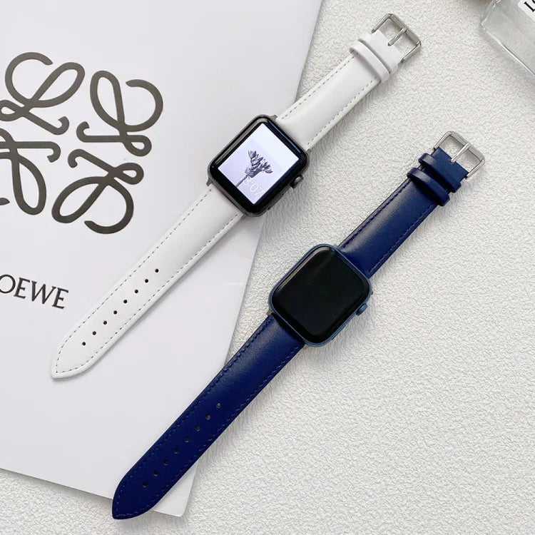 Glossy Leather Watchband For Apple Watch Series, 7 41mm / 6&SE&5&4 40mm / 3&2&1 38mm, 7 45mm / 6&SE&5&4 44mm / 3&2&1 42mm