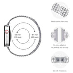 Four-row Diamond-set Metal Watchband For Apple Watch Series, 7 41mm / 6&SE&5&4 40mm / 3&2&1 38mm, 7 45mm / 6&SE&5&4 44mm / 3&2&1 42mm