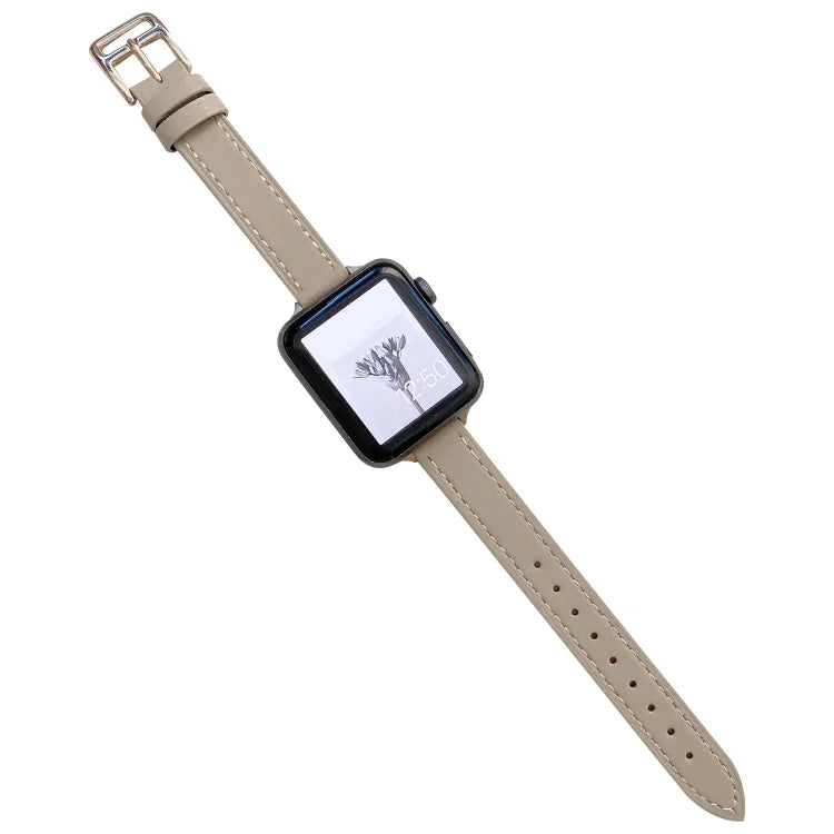 Plain Leather Watchband For Apple Watch Series, 7 41mm / 6&SE&5&4 40mm / 3&2&1 38mm, 7 45mm / 6&SE&5&4 44mm / 3&2&1 42mm