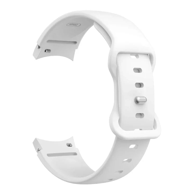 Butterfly buckle silicone watch band for Samsung Galaxy Watch4 in white, adjustable and comfortable for wrist fitting.