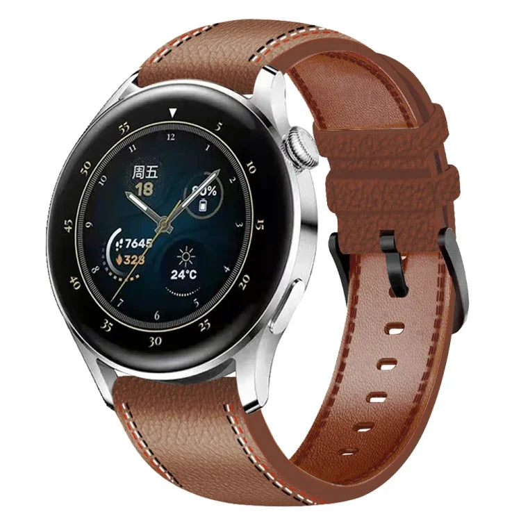Sewing Thread Genuine Leather Watch Band, For Samsung Galaxy Watch 3 45mm, For Huawei Watch GT 3 46mm
