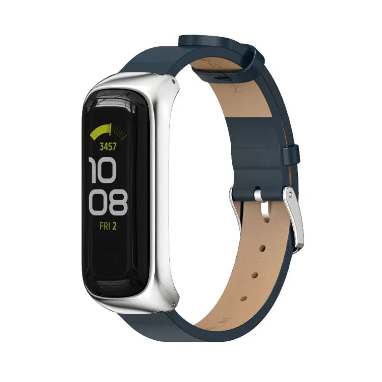 MIJOBS Metal Case Microfiber Leather Watch Band, For Samsung Galaxy Fit 2