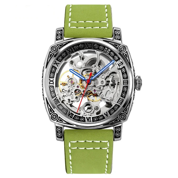 SKMEI 9271 Stainless Steel Buckle Leather Strap Waterproof Mechanical Watch