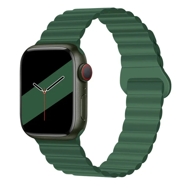 Reverse Buckle Magnetic Silicone Watch Band For Apple Watch Series, 7 45mm / 6&SE&5&4 44mm / 3&2&1 42mm, 7 41mm / 6&SE&5&4 40mm / 3&2&1 38mm