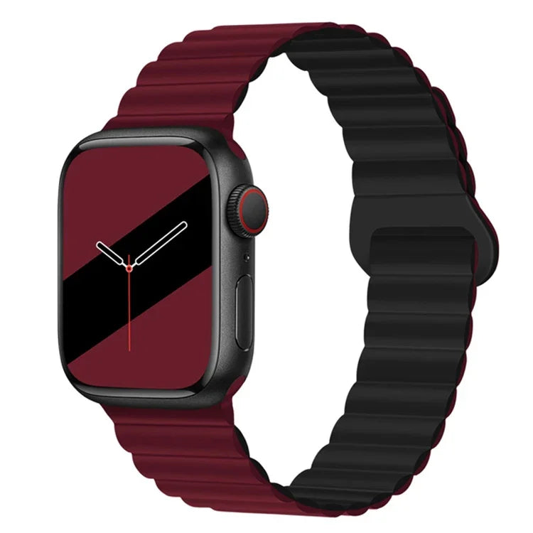 Reverse Buckle Magnetic Silicone Watch Band For Apple Watch Series, 7 45mm / 6&SE&5&4 44mm / 3&2&1 42mm, 7 41mm / 6&SE&5&4 40mm / 3&2&1 38mm