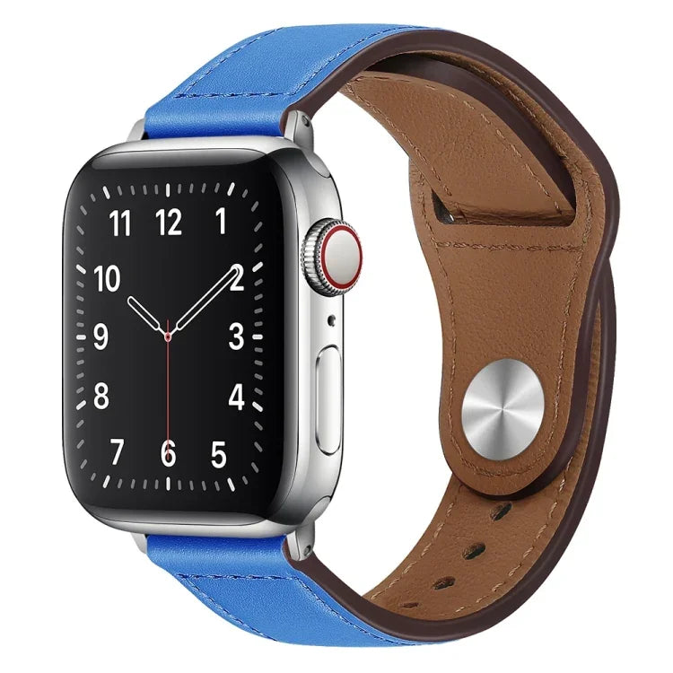 PU Leather Silver Buckle Watch Band For Apple Watch Series, 7 45mm / 6&SE&5&4 44mm / 3&2&1 42mm, 7 41mm / 6&SE&5&4 40mm / 3&2&1 38mm