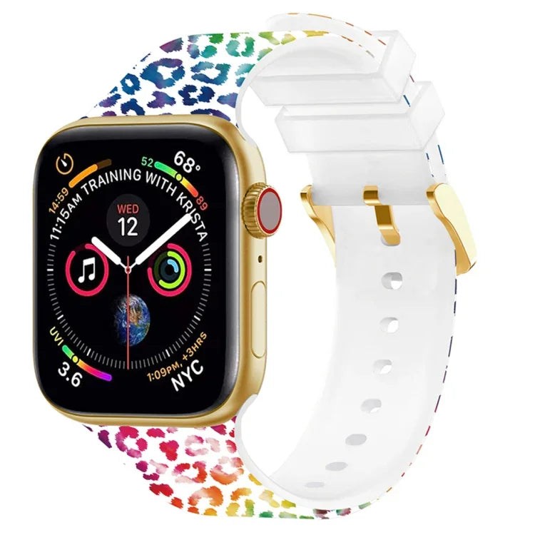 Square Buckle Color Printing Watch Band For Apple Watch Series, 7 45mm / 6&SE&5&4 44mm / 3&2&1 42mm, 7 41mm / 6&SE&5&4 40mm / 3&2&1 38mm