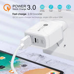 25W PD Type-C + QC3.0 USB Ports Travel Charger, US Plug, EU Plug