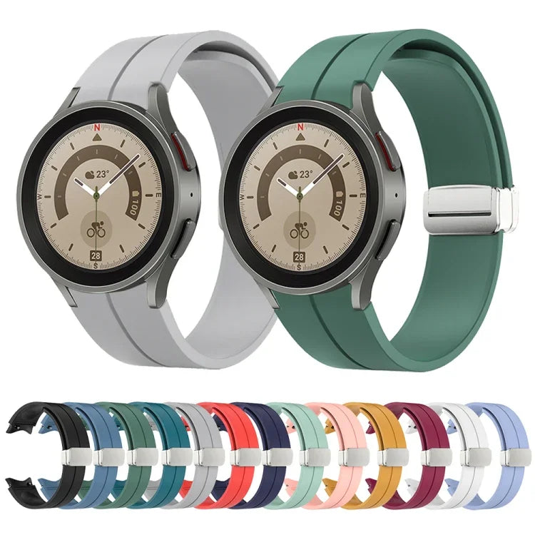 Folding Silver Buckle Silicone Watch Band, For Samsung Galaxy Watch5 40&44mm / Pro 45mm
