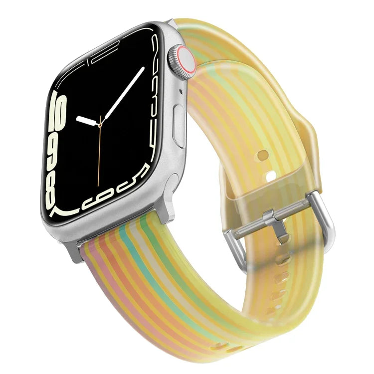 Frosted Translucent Silicone Watch Band For Apple Watch Series, 7 45mm / 6&SE&5&4 44mm / 3&2&1 42mm, 7 41mm / 6&SE&5&4 40mm / 3&2&1 38mm