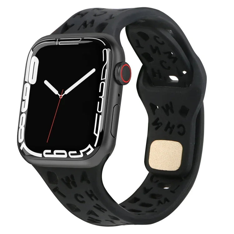 English Letters Silicone Watch Band, For Apple Watch Ultra 49mm / Series 8&7 45mm / SE 2&6&SE&5&4 44mm / 3&2&1 42mm, For Apple Watch Series 8&7 41mm / SE 2&6&SE&5&4 40mm / 3&2&1 38mm