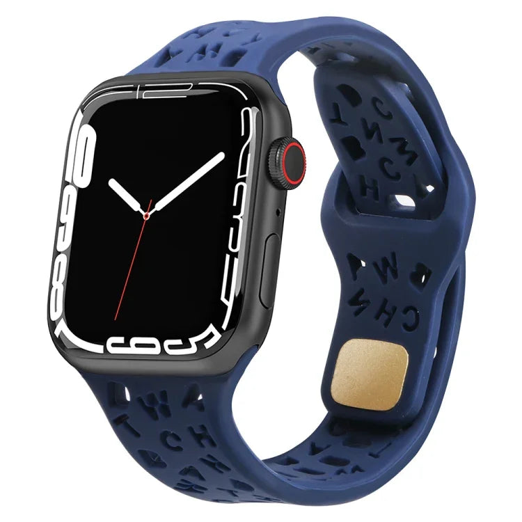 English Letters Silicone Watch Band, For Apple Watch Ultra 49mm / Series 8&7 45mm / SE 2&6&SE&5&4 44mm / 3&2&1 42mm, For Apple Watch Series 8&7 41mm / SE 2&6&SE&5&4 40mm / 3&2&1 38mm
