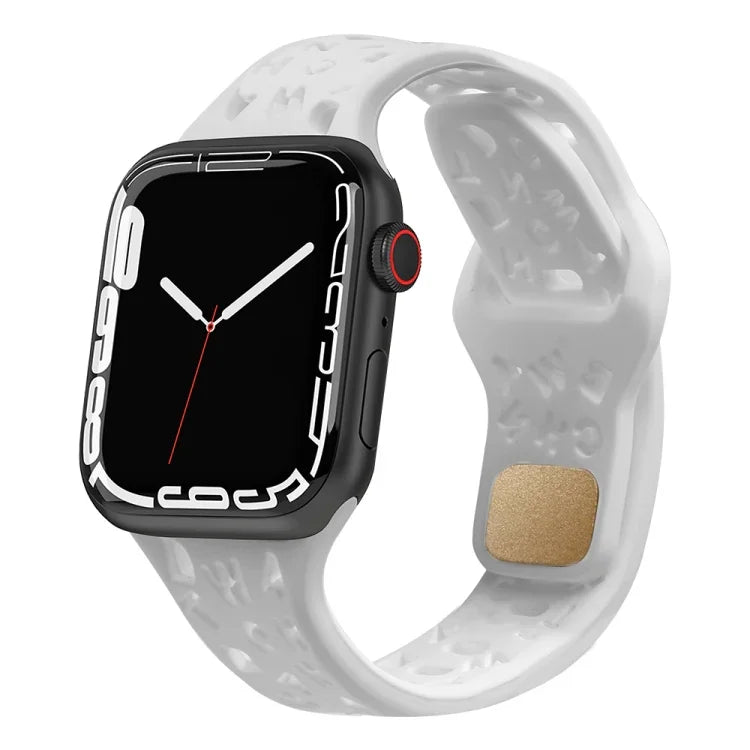 English Letters Silicone Watch Band, For Apple Watch Ultra 49mm / Series 8&7 45mm / SE 2&6&SE&5&4 44mm / 3&2&1 42mm, For Apple Watch Series 8&7 41mm / SE 2&6&SE&5&4 40mm / 3&2&1 38mm