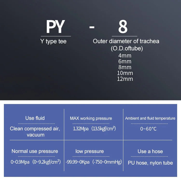 PY-14 LAIZE 2pcs Plastic Y-type Tee Reducing Pneumatic Quick Fitting Connector, PY-4 (10pcs), PY-6 (10pcs), PY-8 (10pcs), PY-10 (10pcs), PY-12 (10pcs), PY-14 (2pcs), PY-16 (2pcs)