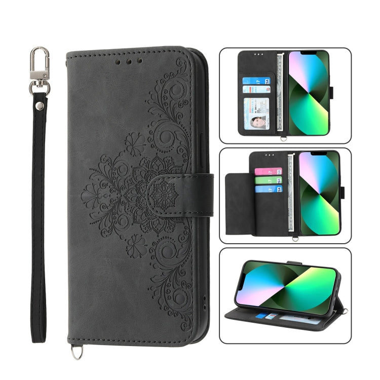 Skin-feel Flowers Embossed Wallet Leather Phone Case, For iPhone 13 Pro Max, For iPhone 13 Pro, For iPhone 13, For iPhone 13 mini, For iPhone 12 Pro Max, For iPhone 12 / 12 Pro, For iPhone 12 mini, For iPhone 11 Pro Max, For iPhone 11 Pro