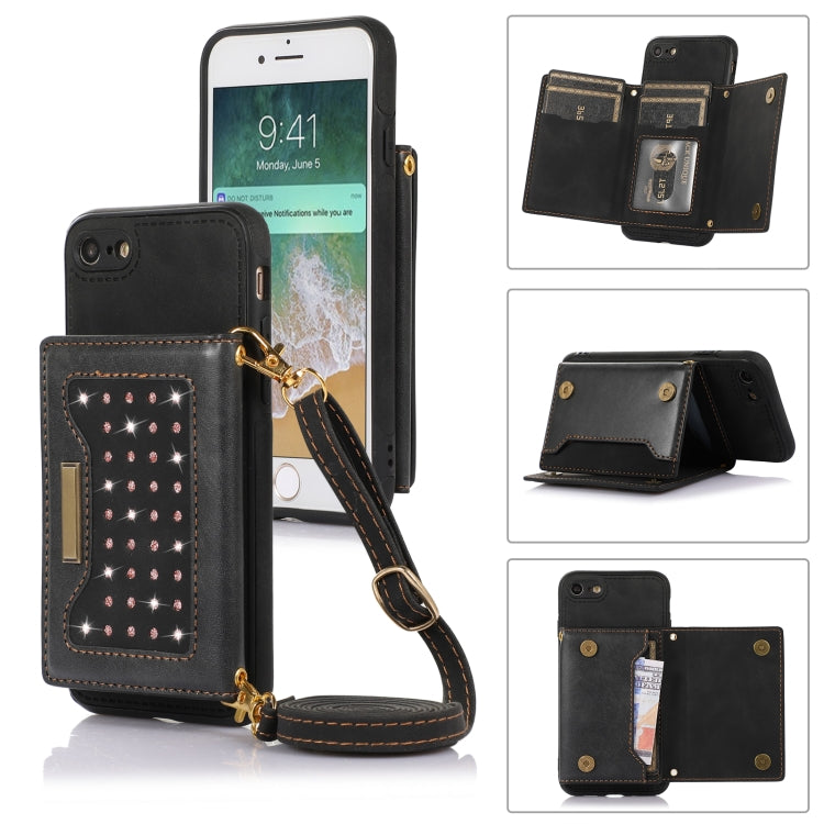 Three-fold RFID Leather Phone Case with Lanyard, For iPhone 6/6s, For iPhone 6 Plus, For iPhone 7/8/SE 2020/SE 2022, For iPhone 7 Plus/8 Plus, For iPhone 11, For iPhone 12, For iPhone 11 Pro, For iPhone 11 Pro Max, For iPhone 12 Pro Max