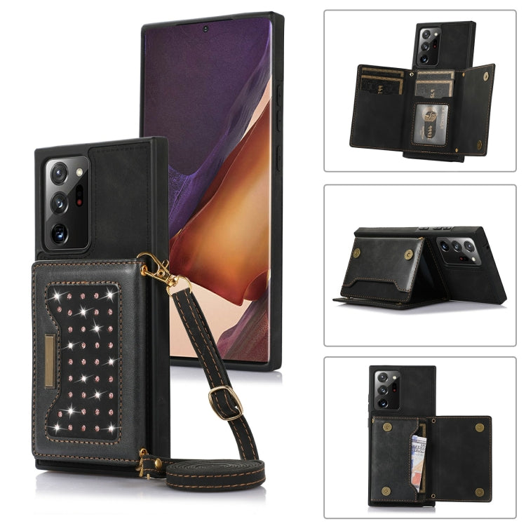 Three-fold RFID Leather Phone Case with Lanyard, For Samsung Galaxy Note20 Ultra, For Samsung Galaxy S20, For Samsung Galaxy S20+, For Samsung Galaxy S20 FE, For Samsung Galaxy S21, For Samsung Galaxy S22, For Samsung Galaxy S21 Ultra                  ...