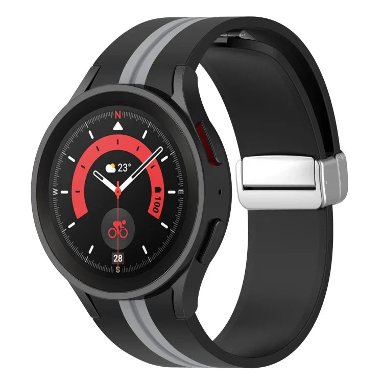 Two-color Silver Buckle Silicone Watch Band, For Samsung Galaxy Watch 5 Pro