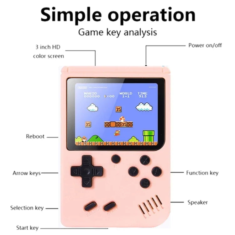 MK800 Doubles 3.0 inch Macaron Mini Handheld Game Console Built-in 800 Games, MK800-Doubles / Grey, MK800-Doubles / Blue, MK800-Doubles / Pink, MK800-Doubles / Yellow, MK800-Doubles / Green