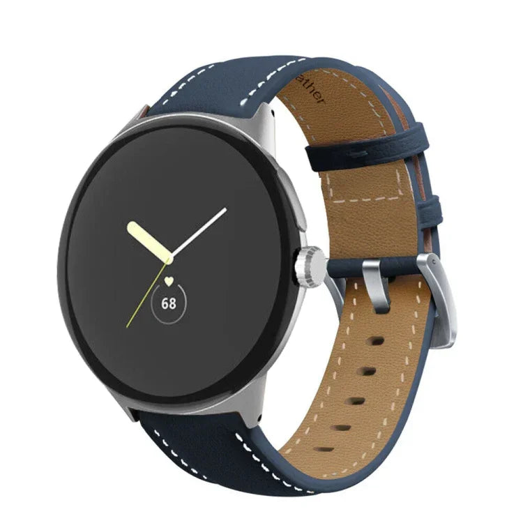 Pointed Tail Stitching Genuine Leather Watch Band, For Google Pixel Watch 4 / 3 / 2 / 1 41mm