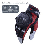 One Pair Genuine Leather Motorcycle Gloves with Carbon Fiber Hard Knuckle Touch Screen, XL, XXL