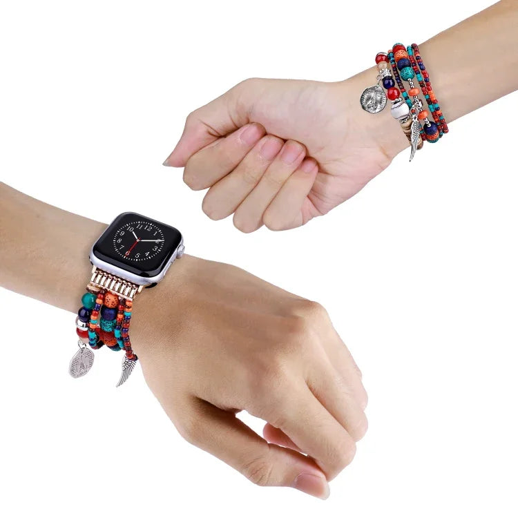 Beaded Posey Wings Bracelet Watch Band, For Apple Watch Series 8&7 45mm / SE 2&6&SE&5&4 44mm, For Apple Watch Series 8&7 41mm / SE 2&6&SE&5&4 40mm