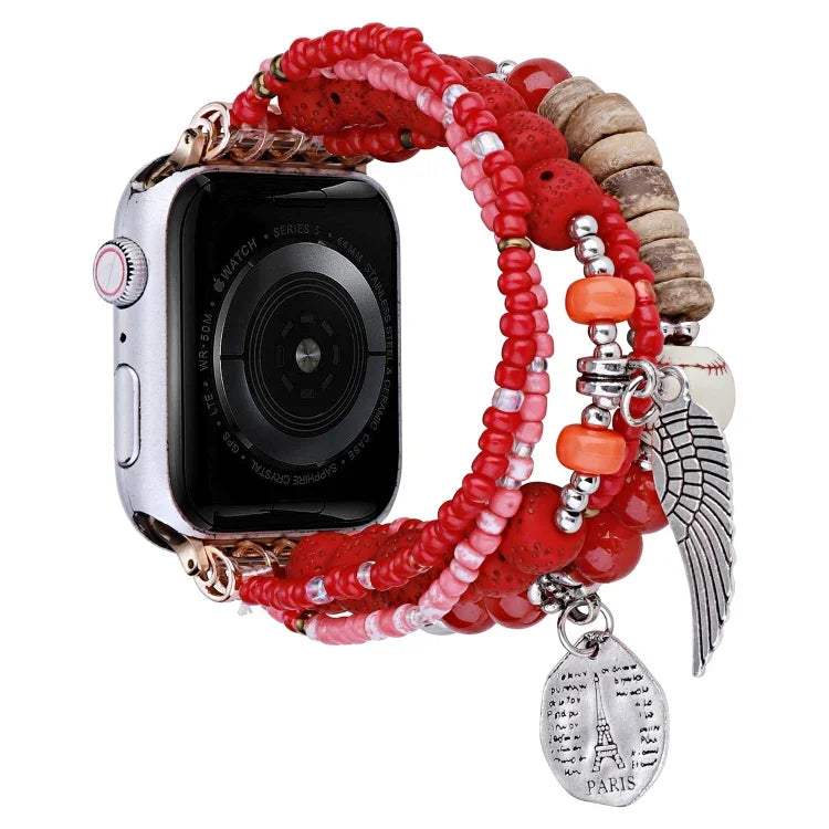 Beaded Posey Wings Bracelet Watch Band, For Apple Watch Series 8&7 45mm / SE 2&6&SE&5&4 44mm, For Apple Watch Series 8&7 41mm / SE 2&6&SE&5&4 40mm