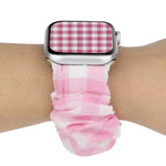 Plaid Pattern Cloth + Stainless Steel Hair Ring Watchband, For Apple Watch Series 7 41mm / 6 & SE & 5 & 4 40mm / 3 & 2 & 1 38mm, For Apple Watch Series 7 45mm / 6 & SE & 5 & 4 44mm / 3 & 2 & 1 42mm