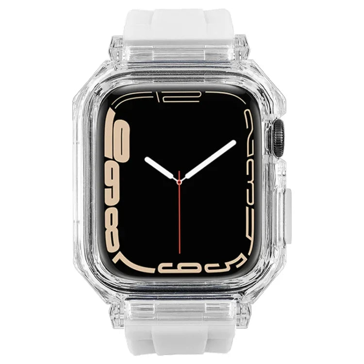Crystal Clear Polycarbonate Case Silicone Watch Band, For Apple Watch Series 8&7 45mm