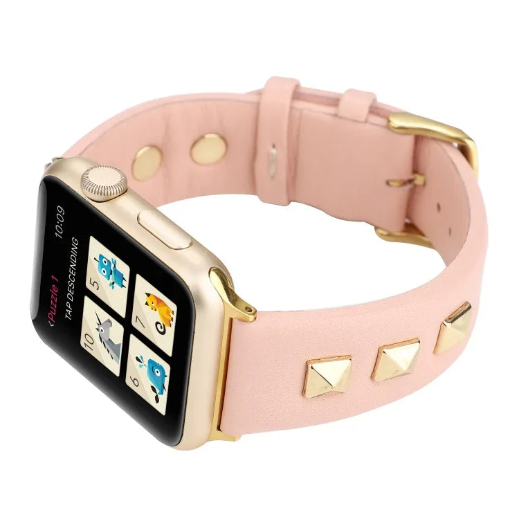 Single Row Riveted Genuine Leather Watch Band, For Apple Watch Series 8&7 45mm, For Apple Watch Series 8&7 41mm