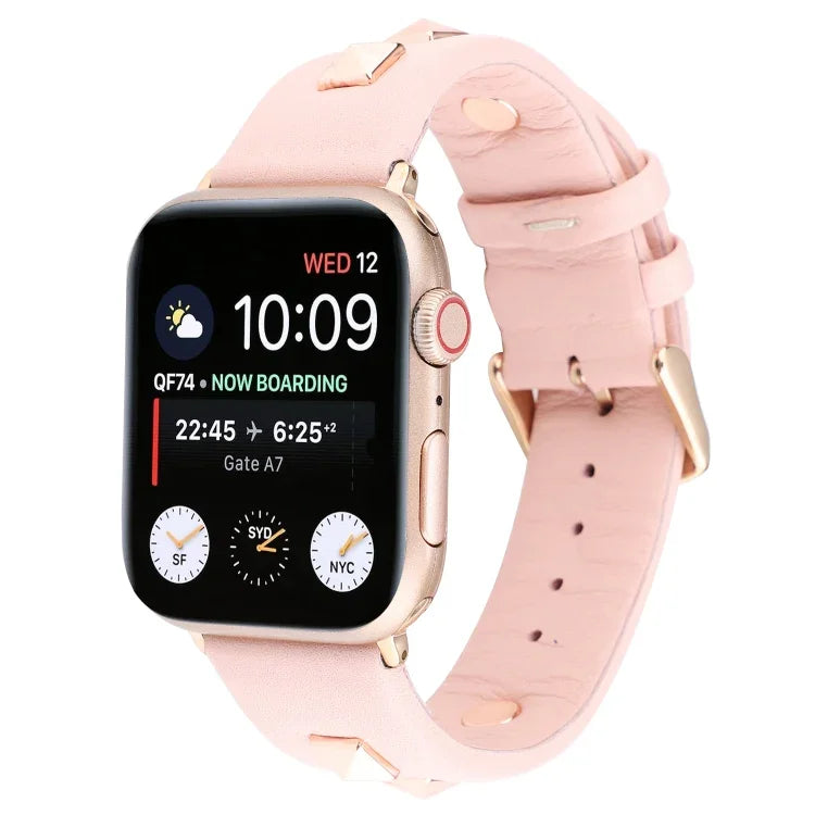Single Row Riveted Genuine Leather Watch Band, For Apple Watch Series 8&7 45mm, For Apple Watch Series 8&7 41mm