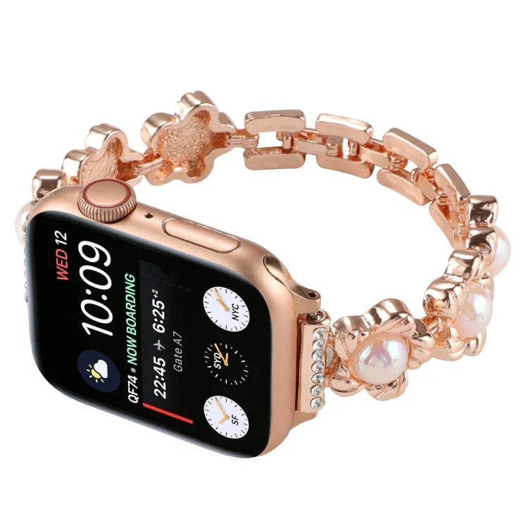 Flower Bracelet Metal Watch Band, For Apple Watch Series 8&7 45mm, For Apple Watch Series 8&7 41mm