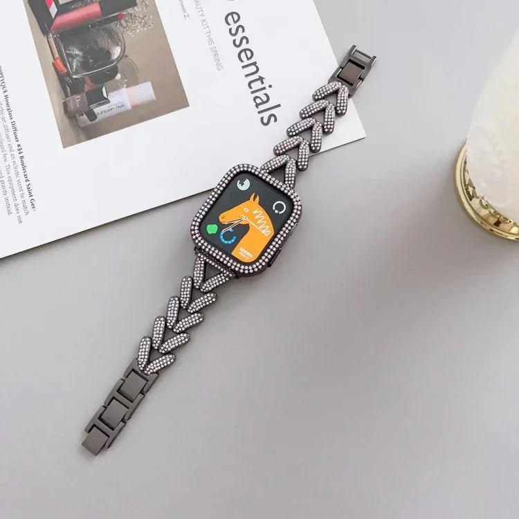 Triangle Diamond Metal Watch Band, For Apple Watch Ultra 49mm / Series 8&7 45mm / SE 2&6&SE&5&4 44mm / 3&2&1 42mm, For Apple Watch Series 8&7 41mm / SE 2&6&SE&5&4 40mm / 3&2&1 38mm