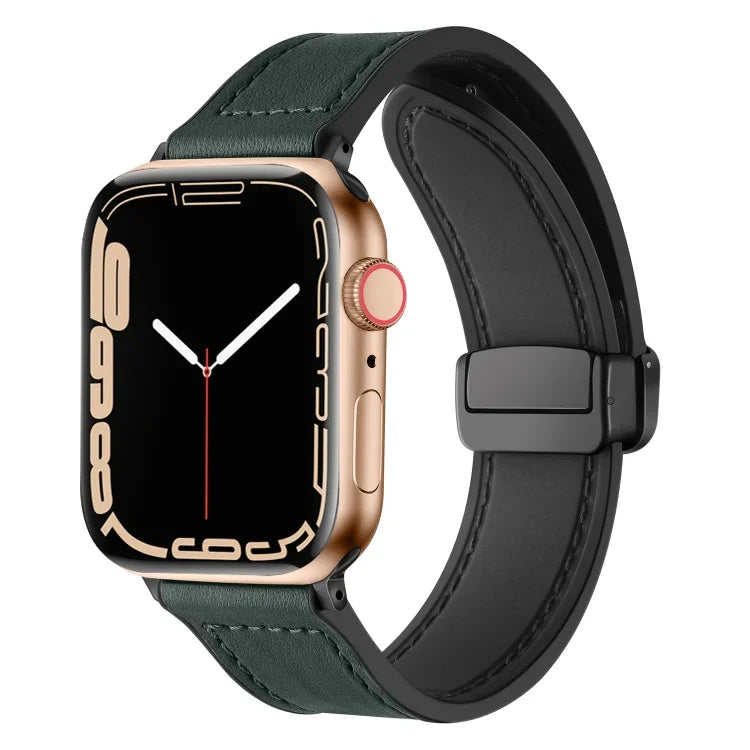 Magnetic Folding Silicone Leather Watch Band For Apple Watch Ultra 49mm / Series 8&7 45mm / SE 2&6&SE&5&4 44mm / 3&2&1 42mm, For Apple Watch Ultra 49mm