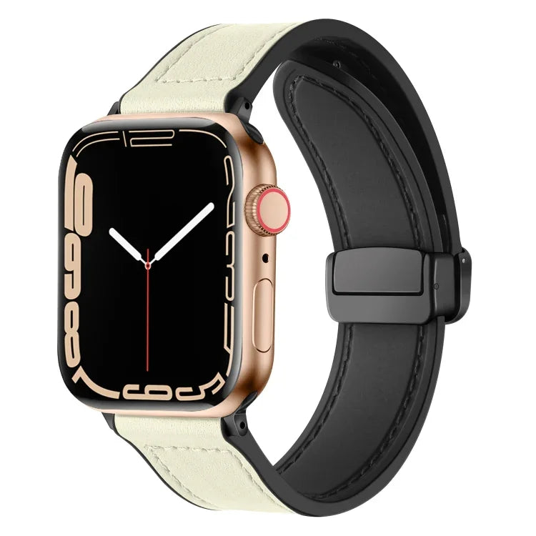 Magnetic Folding Silicone Leather Watch Band For Apple Watch Ultra 49mm / Series 8&7 45mm / SE 2&6&SE&5&4 44mm / 3&2&1 42mm, For Apple Watch Ultra 49mm