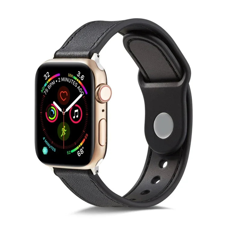 Single Buckle TPU+ Genuine Leather Watchband, For Apple Watch Series 7 41mm / 6 & SE & 5 & 4 40mm / 3 & 2 & 1 38mm, For Apple Watch Series 7 45mm / 6 & SE & 5 & 4 44mm / 3 & 2 & 1 42mm, For Apple Watch Series 8&7 41mm / SE 2&6&SE&5&4 40mm / 3&2&1 38mm ...