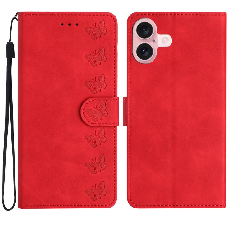 Seven Butterflies Embossed Leather Phone Case, For iPhone 16e / 17e, For iPhone 17 Pro Max, For iPhone 17 Pro, For iPhone 17, For iPhone Air, For iPhone 16 Pro Max, For iPhone 16 Pro, For iPhone 16 Plus