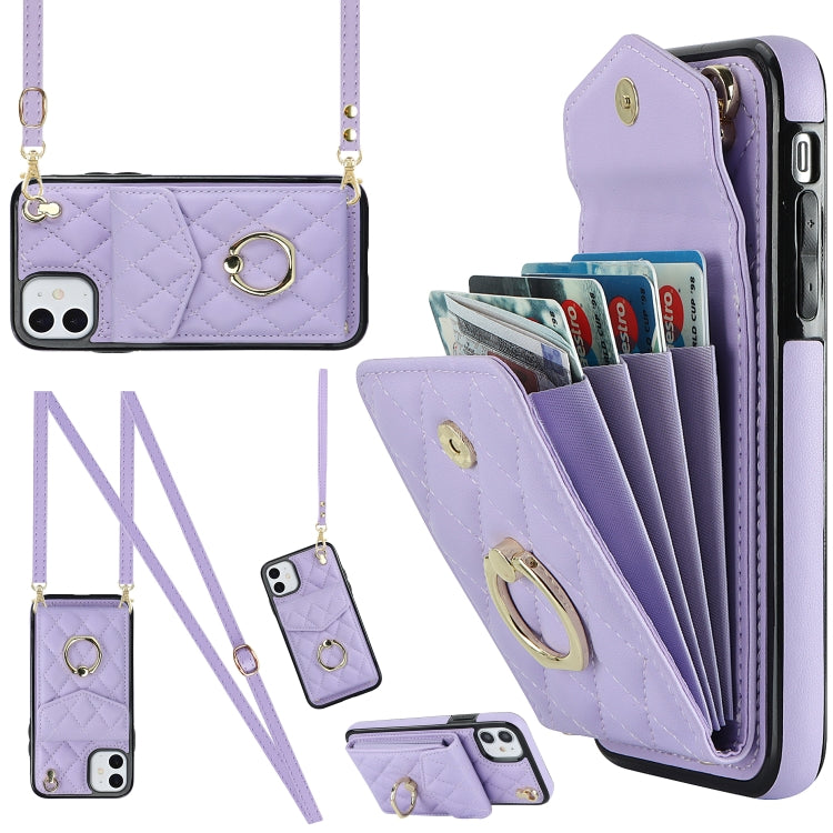 Rhombic Texture Card Bag Phone Case with Long Lanyard, For iPhone 11 Pro Max, For iPhone 11, For iPhone 11 Pro, For iPhone XR, For iPhone XS Max
