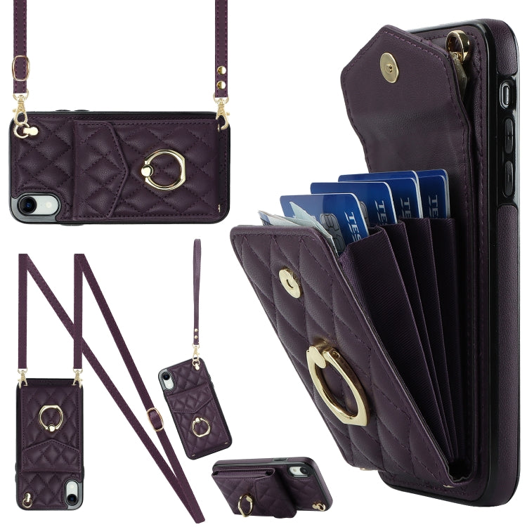 Rhombic Texture Card Bag Phone Case with Long Lanyard, For iPhone 11 Pro Max, For iPhone 11, For iPhone 11 Pro, For iPhone XR, For iPhone XS Max