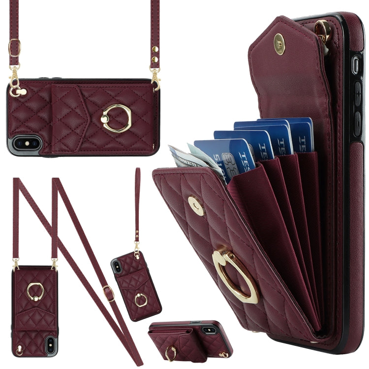 Rhombic Texture Card Bag Phone Case with Long Lanyard, For iPhone 11 Pro Max, For iPhone 11, For iPhone 11 Pro, For iPhone XR, For iPhone XS Max
