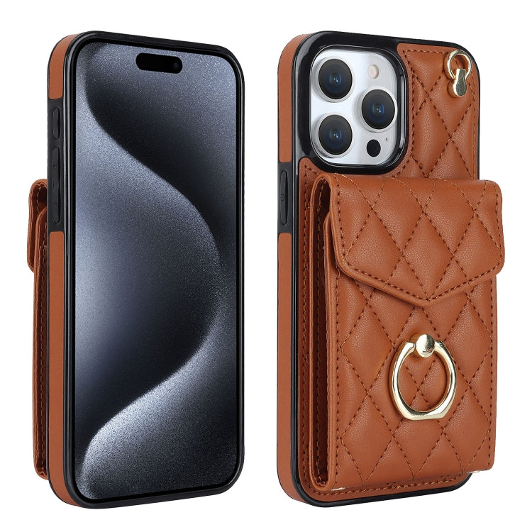 Rhombic Texture Card Bag Phone Case with Long Lanyard, For iPhone 15 Pro, For iPhone 15 Plus, For iPhone 15, For iPhone 14 Plus, For iPhone 14, For iPhone 14 Pro