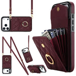 Rhombic Texture Card Bag Phone Case with Long Lanyard, For iPhone 17e / 16e, For iPhone 17 Pro Max, For iPhone 17 Pro, For iPhone 17, For iPhone Air, For iPhone 15 Pro Max