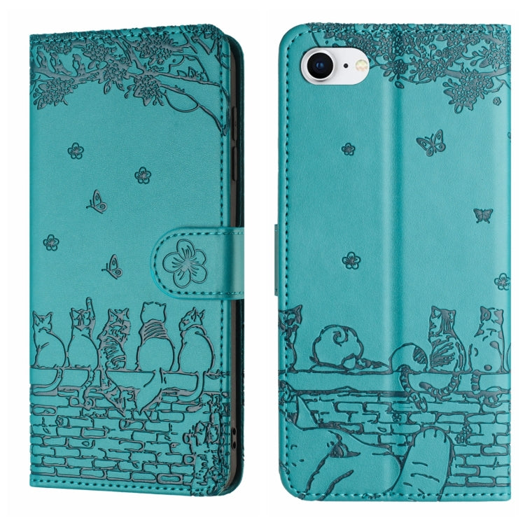 Cat Embossing Pattern Leather Phone Case with Lanyard, For iPhone 16e / 17e, For iPhone 17 Pro Max, For iPhone 17 Pro, For iPhone 17, For iPhone Air, For iPhone 16 Pro Max, For iPhone 16 Pro, For iPhone 16 Plus, For iPhone 16