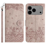 Cat Embossing Pattern Leather Phone Case with Lanyard, For iPhone 16e / 17e, For iPhone 17 Pro Max, For iPhone 17 Pro, For iPhone 17, For iPhone Air, For iPhone 16 Pro Max, For iPhone 16 Pro, For iPhone 16 Plus, For iPhone 16