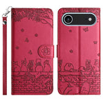 Cat Embossing Pattern Leather Phone Case with Lanyard, For iPhone 16e / 17e, For iPhone 17 Pro Max, For iPhone 17 Pro, For iPhone 17, For iPhone Air, For iPhone 16 Pro Max, For iPhone 16 Pro, For iPhone 16 Plus, For iPhone 16