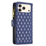 Diamond Lattice Zipper Wallet Leather Flip Phone Case, For iPhone 17 Pro Max, For iPhone 17 Pro, For iPhone 17, For iPhone Air, For iPhone 16 Pro Max, For iPhone 16 Pro, For iPhone 16 Plus, For iPhone 16